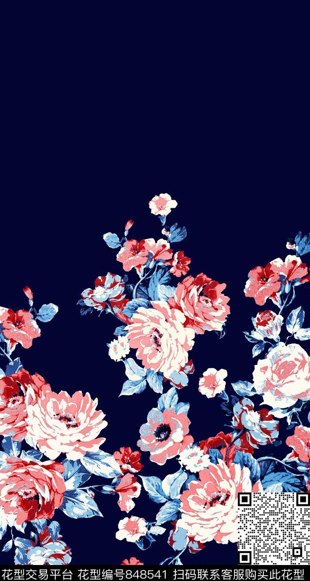 玫瑰定位花朵传统印花华亿平台下载（图片编号: 848541） - 瓦栏（Walan）