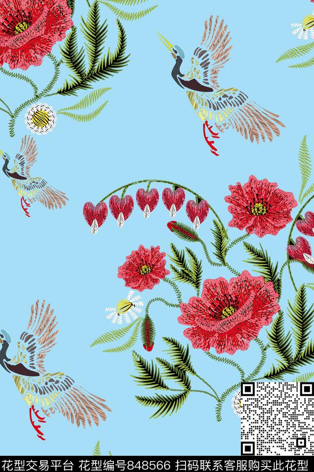 罂粟花牡丹玫瑰传统印花华亿平台下载（图片编号: 848566） - 瓦栏（Walan）