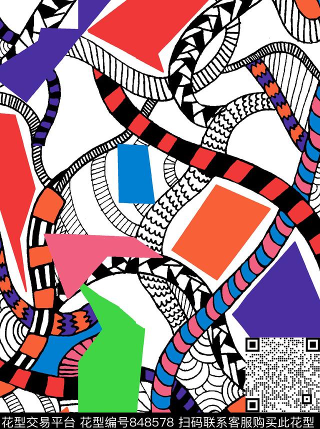 手绘几何童趣数码印花华亿平台下载（图片编号: 848578） - 瓦栏（Walan）