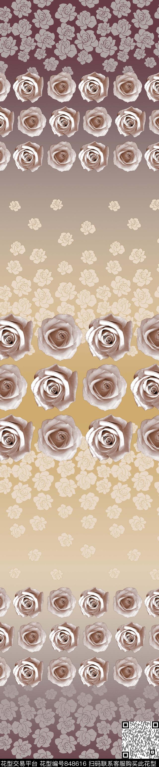 玫瑰花卉窗帘传统印花华亿平台下载（图片编号: 848616） - 瓦栏（Walan）