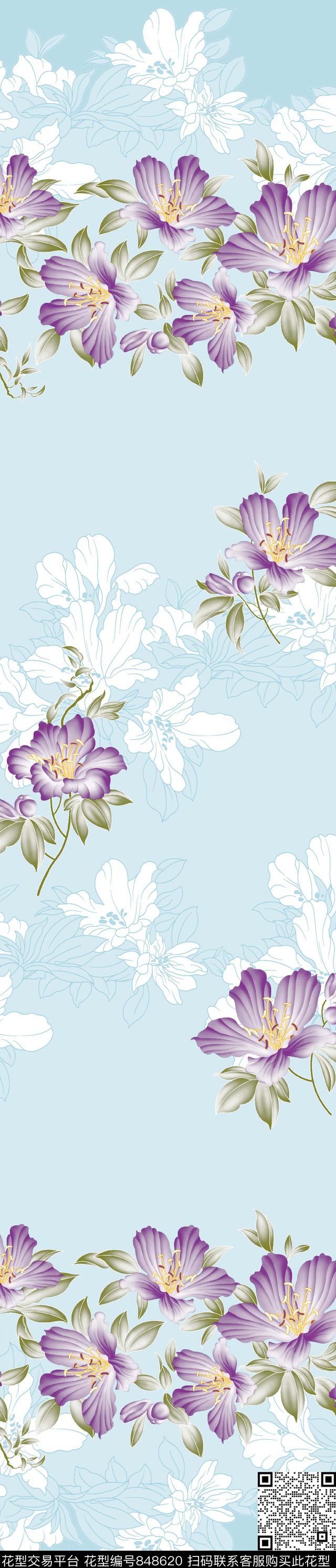 牵牛花大花花卉传统印花华亿平台下载（图片编号: 848620） - 瓦栏（Walan）