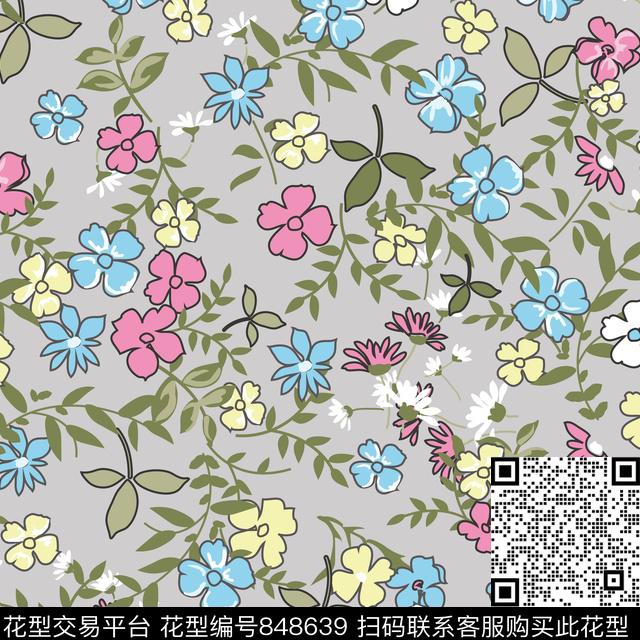 碎花手绘轮廓传统印花华亿平台下载（图片编号: 848639） - 瓦栏（Walan）