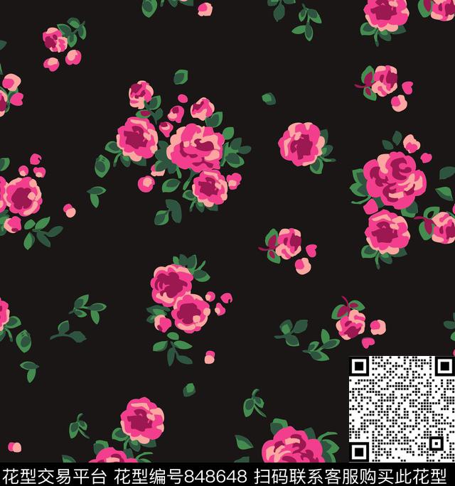 碎花玫瑰花清新传统印花华亿平台下载（图片编号: 848648） - 瓦栏（Walan）