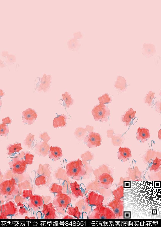 渐变花朵粉色数码印花华亿平台下载（图片编号: 848651） - 瓦栏（Walan）