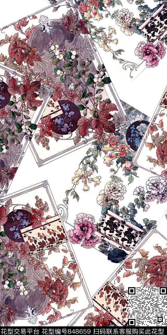 趣味花朵花卉数码印花华亿平台下载（图片编号: 848659） - 瓦栏（Walan）