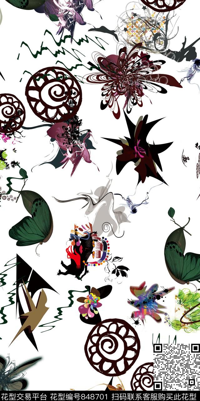 花卉几何趣味数码印花华亿平台下载（图片编号: 848701） - 瓦栏（Walan）
