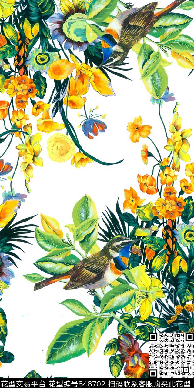 昆虫鸟花卉数码印花华亿平台下载（图片编号: 848702） - 瓦栏（Walan）