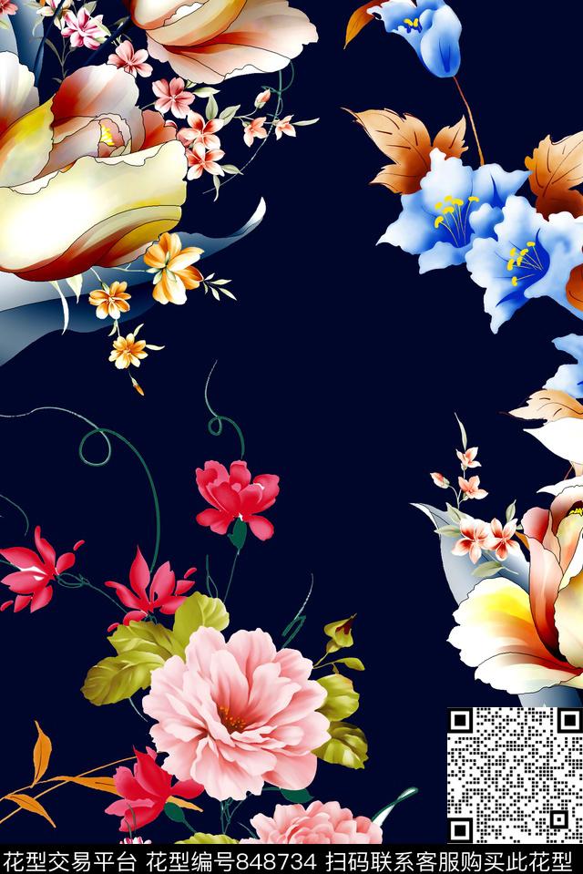 趣味花朵花卉数码印花华亿平台下载（图片编号: 848734） - 瓦栏（Walan）