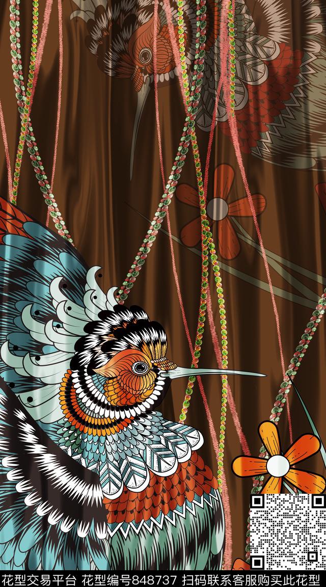 水彩线条民族风数码印花华亿平台下载（图片编号: 848737） - 瓦栏（Walan）