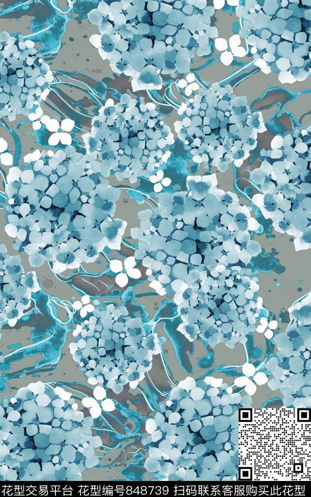 肌理花朵水彩数码印花华亿平台下载（图片编号: 848739） - 瓦栏（Walan）