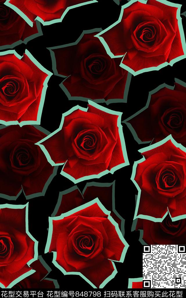 裙装华亿平台玫瑰写意玫瑰数码印花华亿平台下载（图片编号: 848798） - 瓦栏（Walan）
