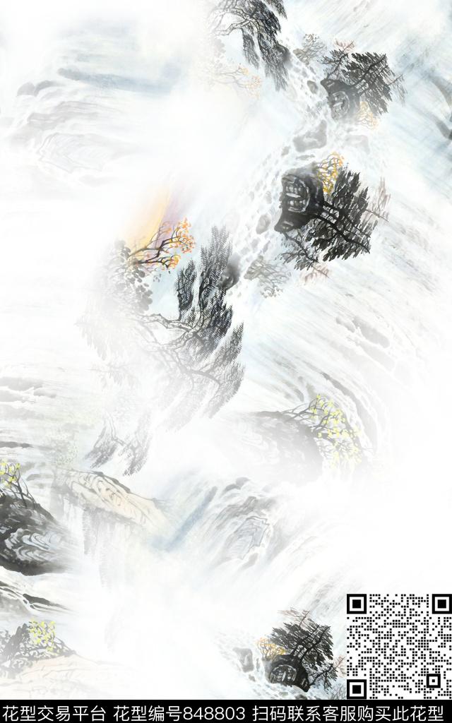 中国风国画素雅数码印花华亿平台下载（图片编号: 848803） - 瓦栏（Walan）