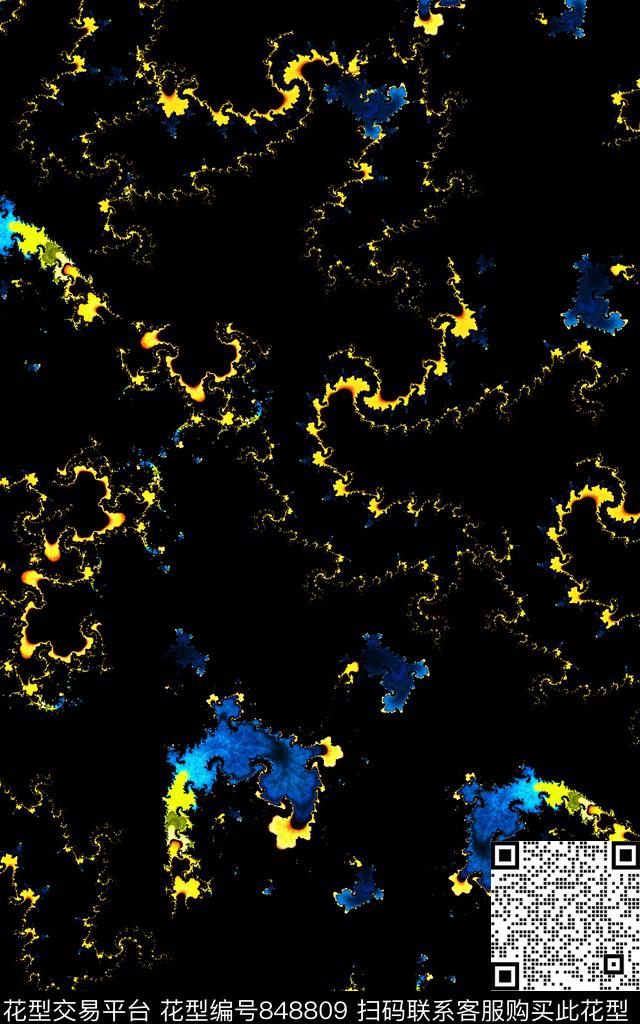 佩斯利分形肌理数码印花华亿平台下载（图片编号: 848809） - 瓦栏（Walan）