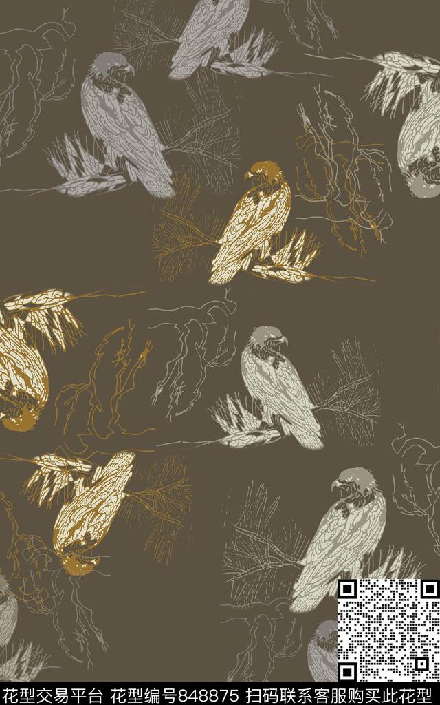 男装休闲花卉鸟昆虫图案青蓝雅韵系列传统印花华亿平台下载（图片编号: 848875） - 瓦栏（Walan）