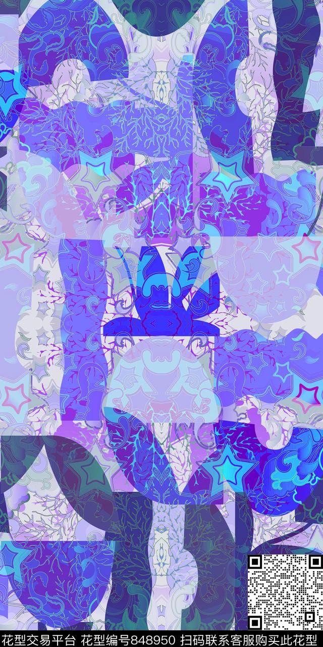 趣味幾何花葉数码印花华亿平台下载（图片编号: 848950） - 瓦栏（Walan）