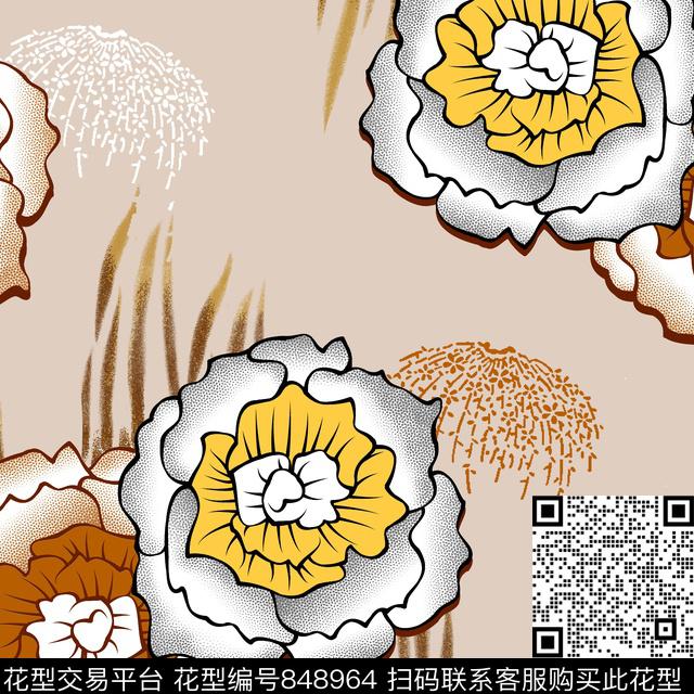 花卉大花花朵传统印花华亿平台下载（图片编号: 848964） - 瓦栏（Walan）