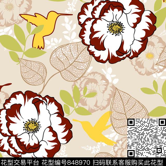 花卉大花花朵传统印花华亿平台下载（图片编号: 848970） - 瓦栏（Walan）