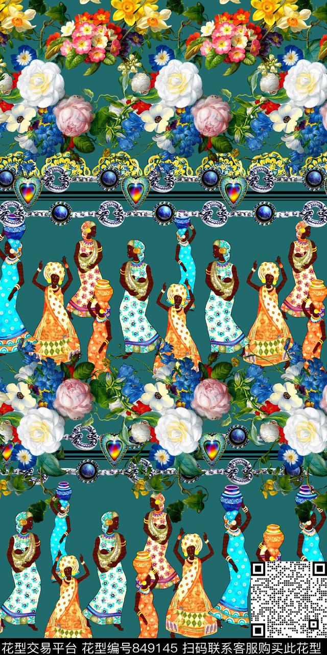 民族风人物珠宝数码印花华亿平台下载（图片编号: 849145） - 瓦栏（Walan）
