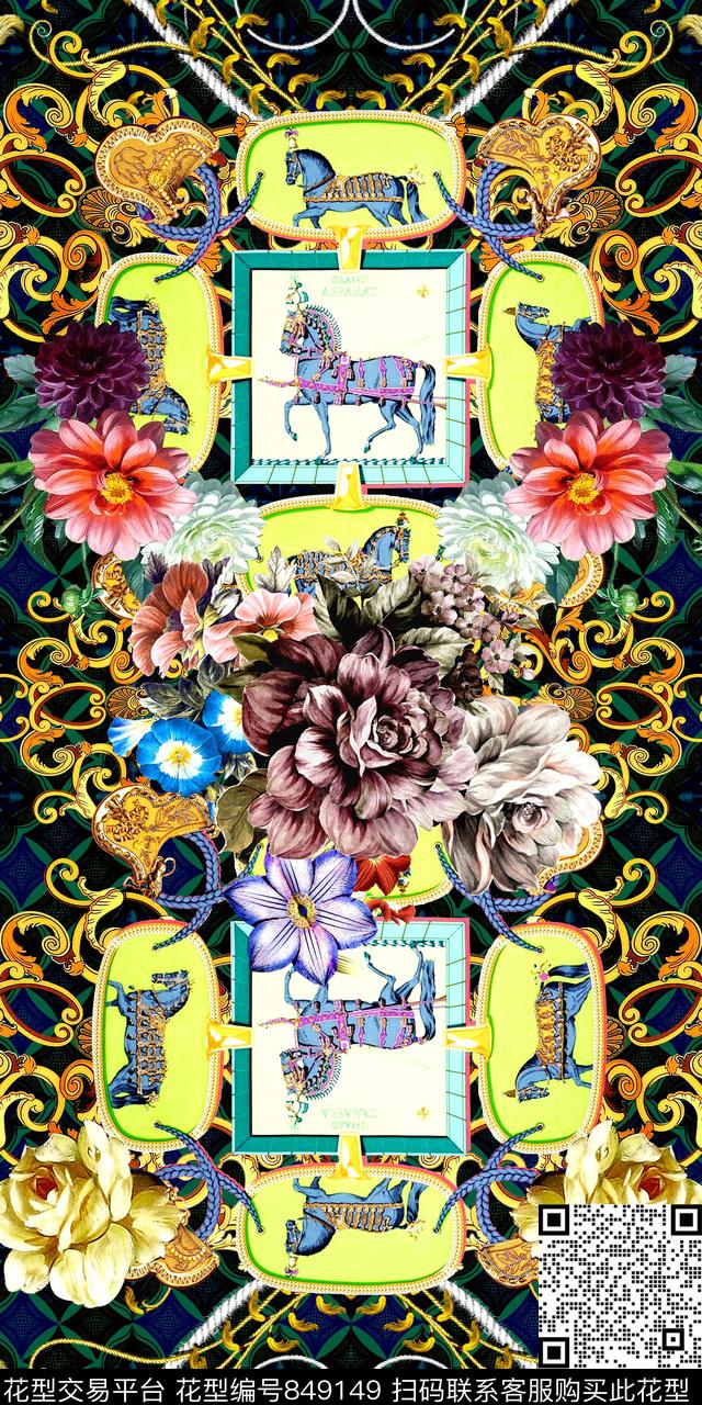 时尚手绘花卉数码印花华亿平台下载（图片编号: 849149） - 瓦栏（Walan）