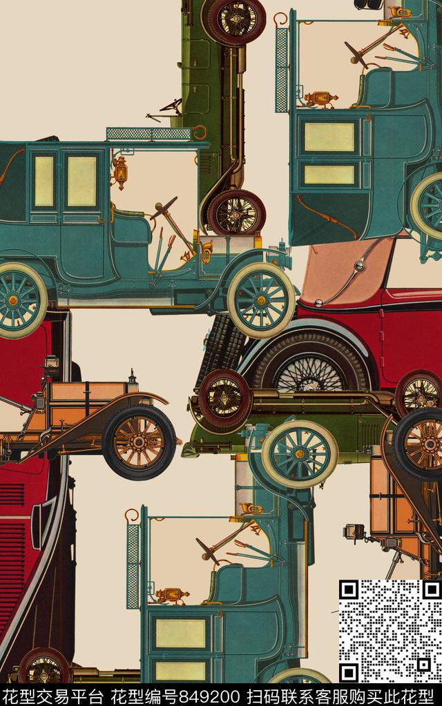 民族风复古手绘老爷车数码印花华亿平台下载（图片编号: 849200） - 瓦栏（Walan）