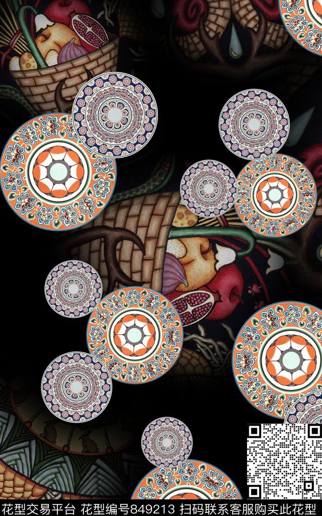 中国风波西米亚民族风数码印花华亿平台下载（图片编号: 849213） - 瓦栏（Walan）