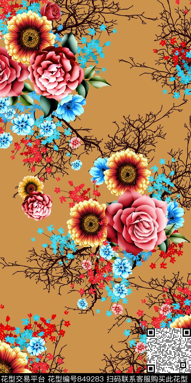 趣味树皮花卉数码印花华亿平台下载（图片编号: 849283） - 瓦栏（Walan）