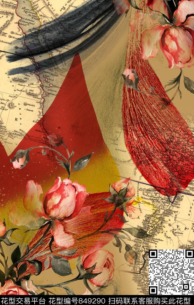 花卉民族风水彩数码印花华亿平台下载（图片编号: 849290） - 瓦栏（Walan）