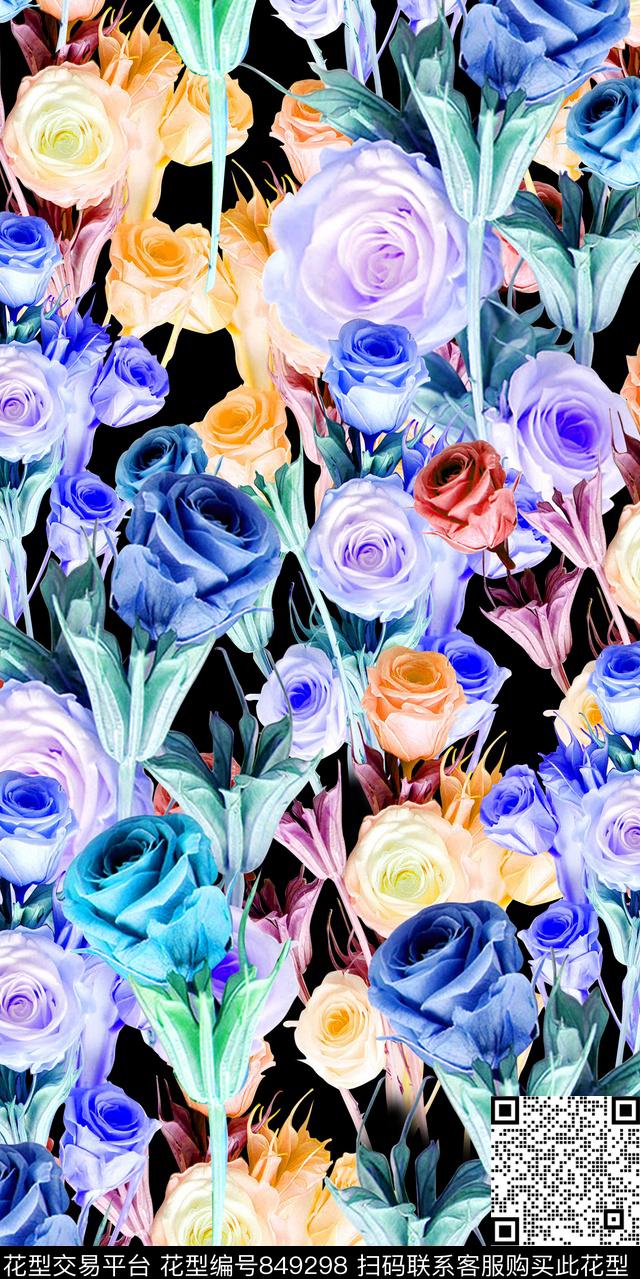 玫瑰花朵花卉数码印花华亿平台下载（图片编号: 849298） - 瓦栏（Walan）