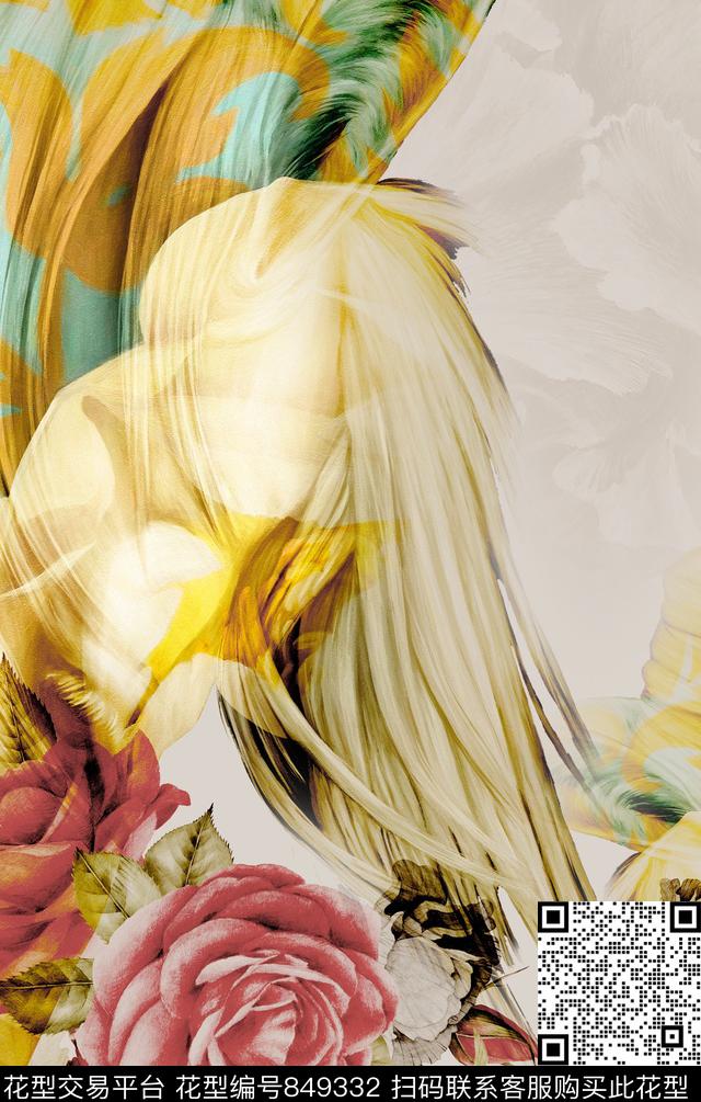 花卉笔触纹理数码印花华亿平台下载（图片编号: 849332） - 瓦栏（Walan）