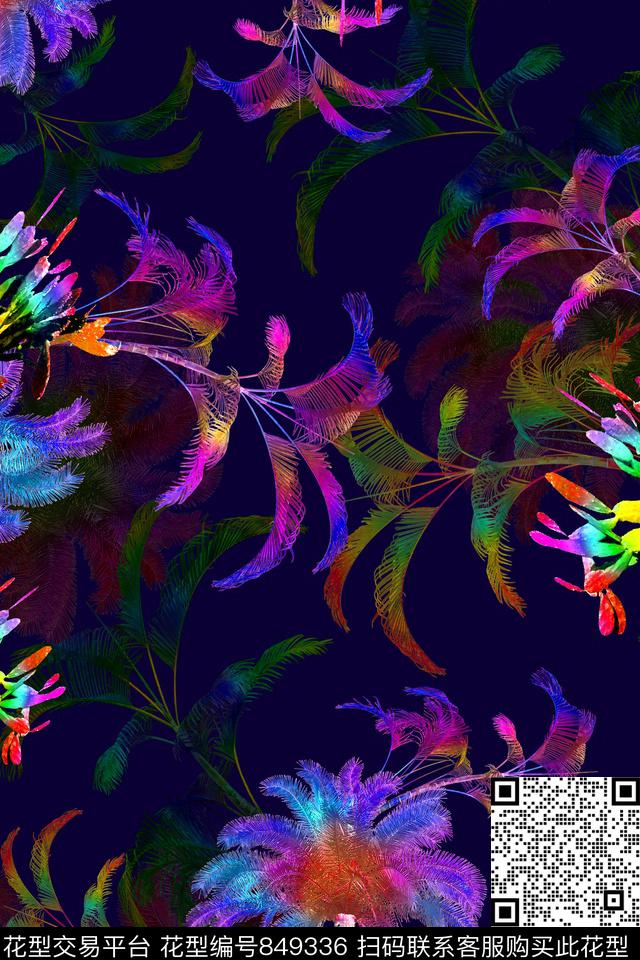 小碎花树枝花朵数码印花华亿平台下载（图片编号: 849336） - 瓦栏（Walan）