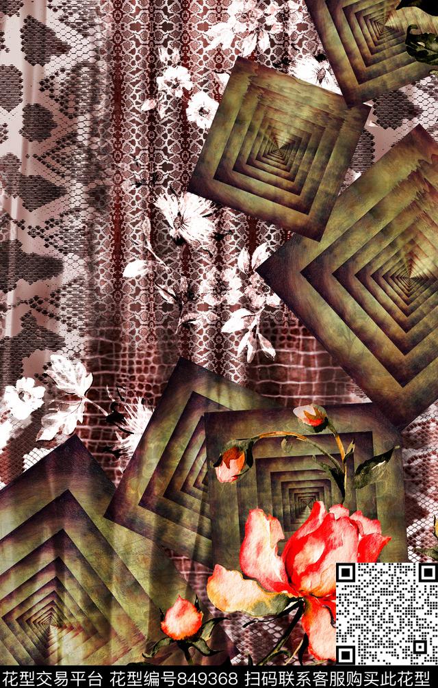 波西米亚花卉水彩数码印花华亿平台下载（图片编号: 849368） - 瓦栏（Walan）