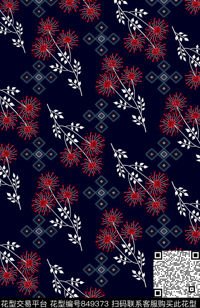 传统几何花卉传统印花华亿平台下载（图片编号: 849373） - 瓦栏（Walan）