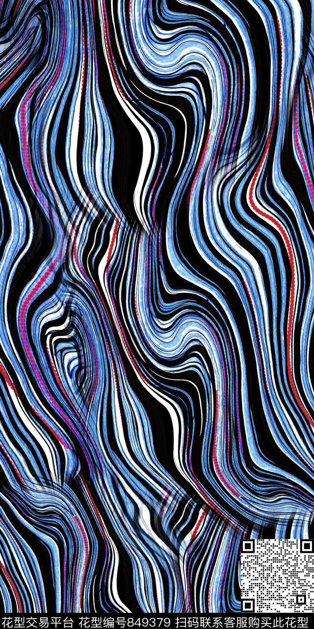 波浪条纹细条纹艺术线条传统印花华亿平台下载（图片编号: 849379） - 瓦栏（Walan）
