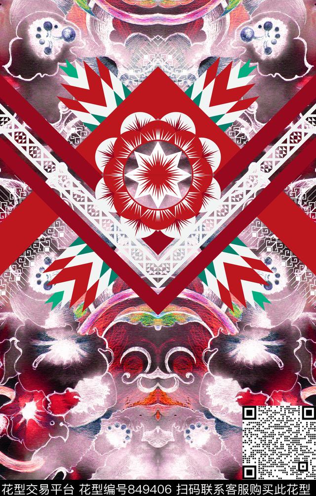 定位手绘线描数码印花华亿平台下载（图片编号: 849406） - 瓦栏（Walan）