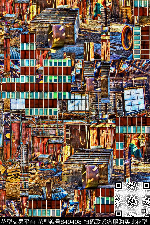 抽象几何格子数码印花华亿平台下载（图片编号: 849408） - 瓦栏（Walan）