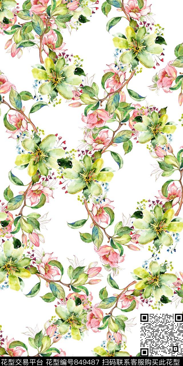 小碎花花卉花朵数码印花华亿平台下载（图片编号: 849487） - 瓦栏（Walan）