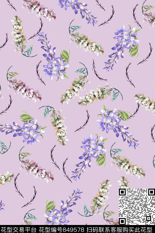 女装花卉手绘数码印花华亿平台下载（图片编号: 849578） - 瓦栏（Walan）
