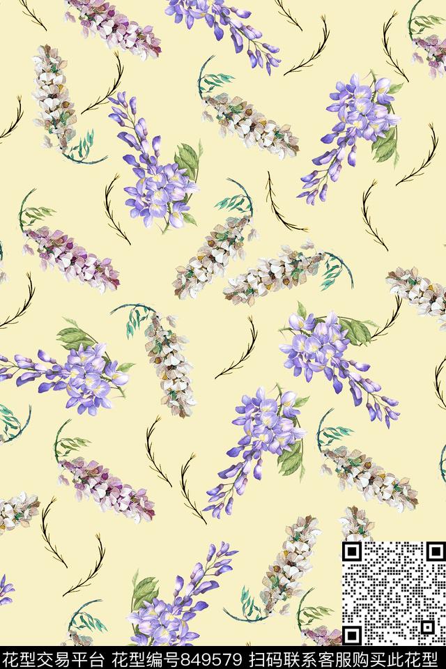 女装花卉手绘数码印花华亿平台下载（图片编号: 849579） - 瓦栏（Walan）