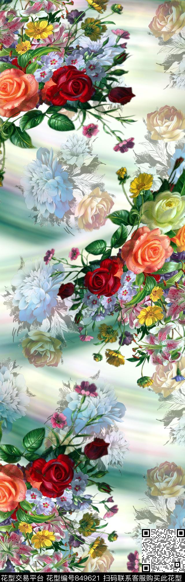 花卉长巾披肩长巾数码印花华亿平台下载（图片编号: 849621） - 瓦栏（Walan）