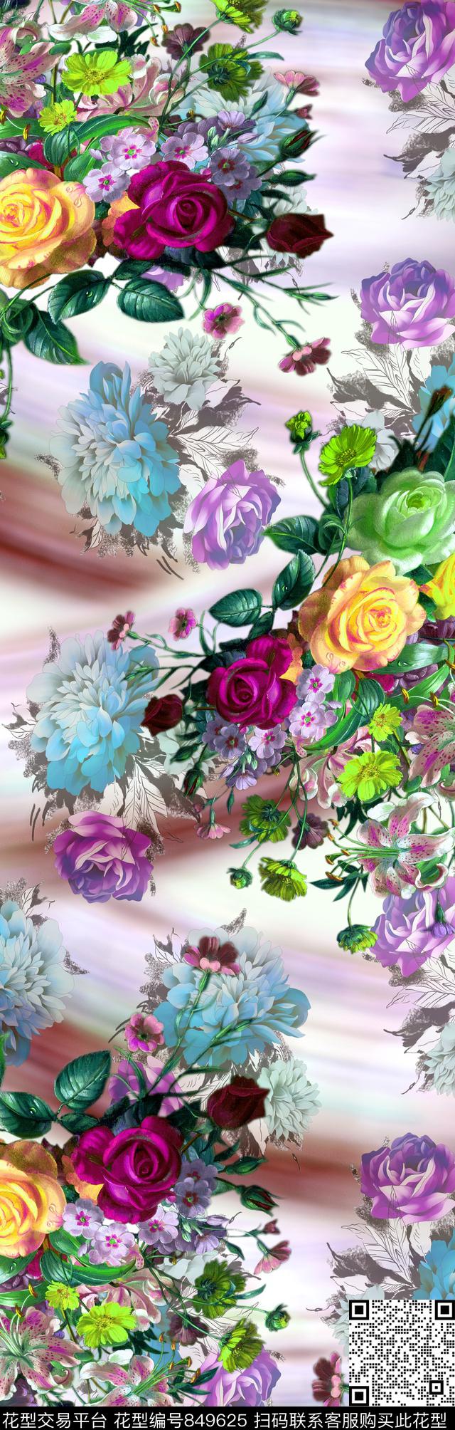花卉长巾披肩长巾数码印花华亿平台下载（图片编号: 849625） - 瓦栏（Walan）