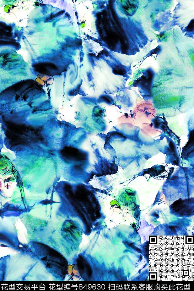 国画花中国风荷花数码印花华亿平台下载（图片编号: 849630） - 瓦栏（Walan）