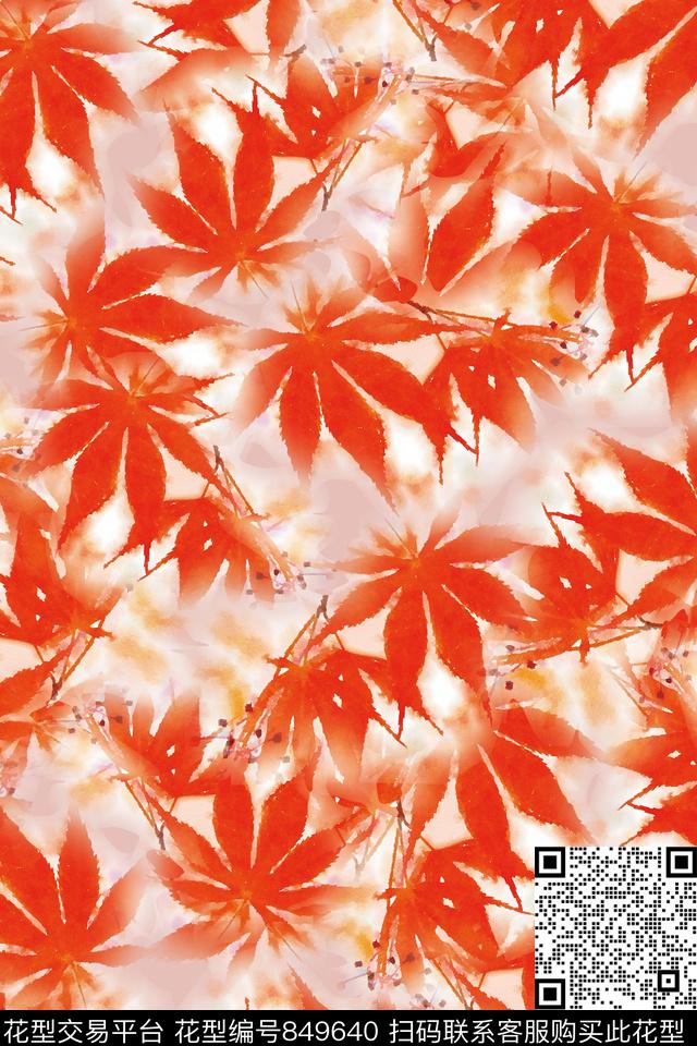 红叶艳丽手绘数码印花华亿平台下载（图片编号: 849640） - 瓦栏（Walan）