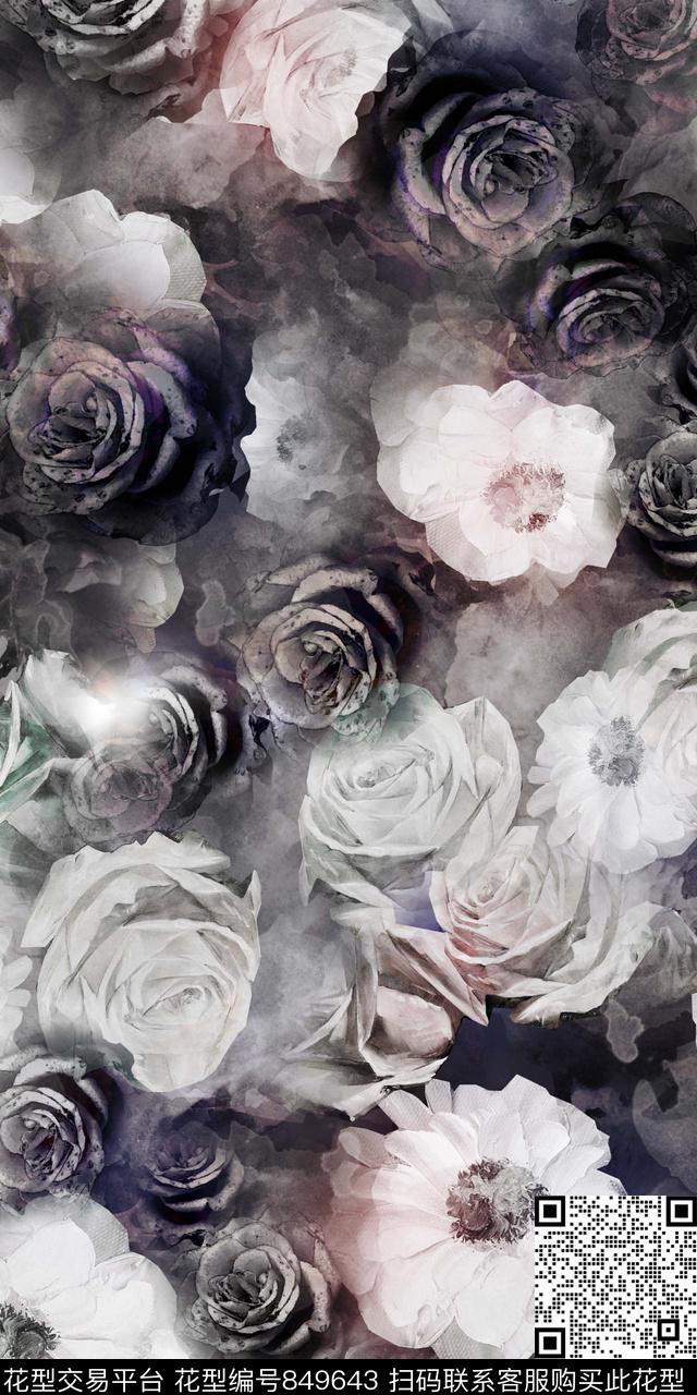 大花花卉数码数码印花华亿平台下载（图片编号: 849643） - 瓦栏（Walan）