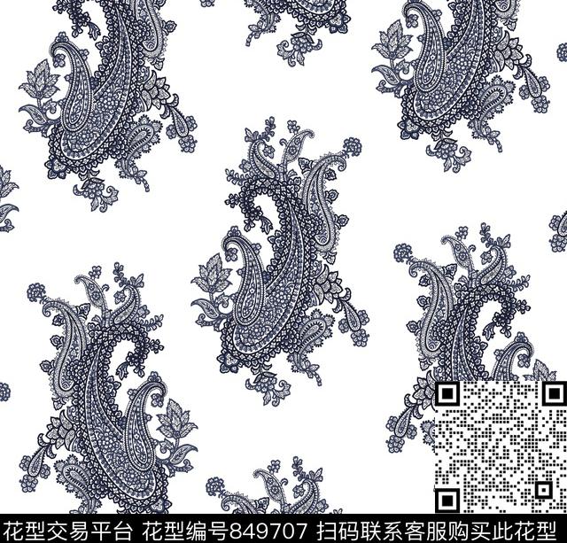 火腿花佩斯利腰果传统印花华亿平台下载（图片编号: 849707） - 瓦栏（Walan）