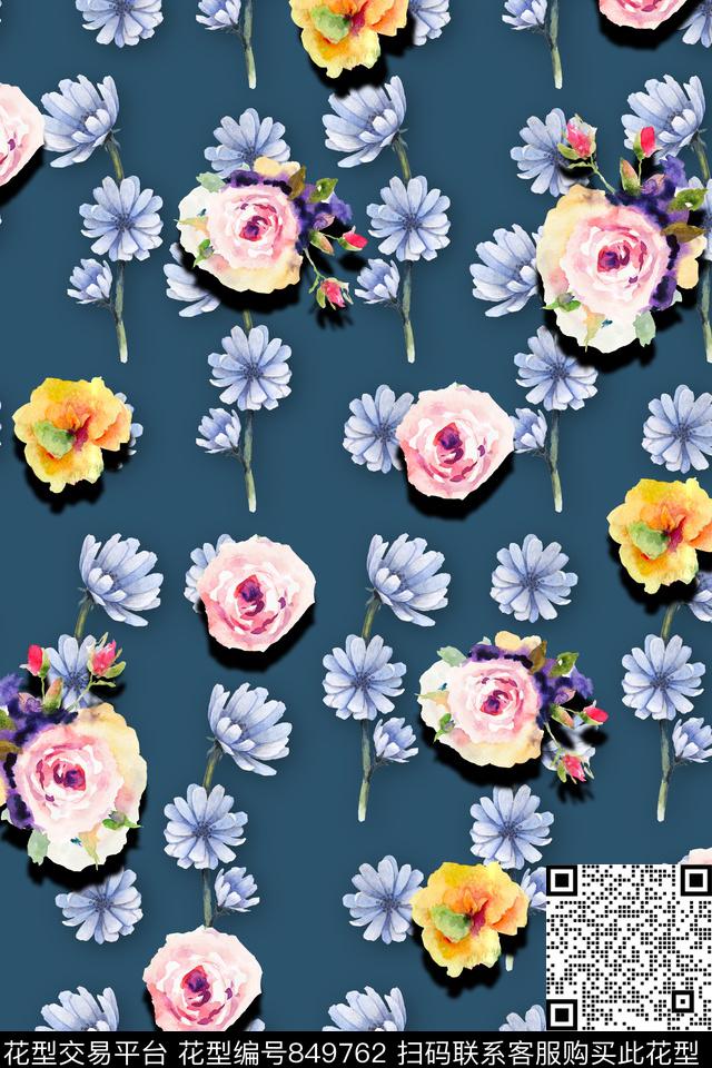 春夏清新水彩数码印花华亿平台下载（图片编号: 849762） - 瓦栏（Walan）