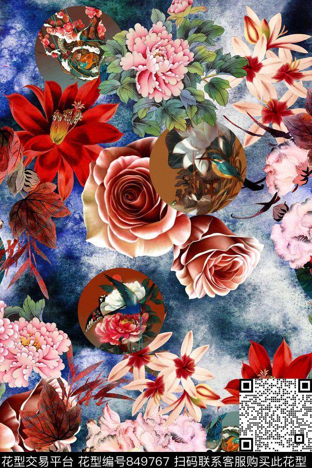 中国风国画花鸟数码印花华亿平台下载（图片编号: 849767） - 瓦栏（Walan）