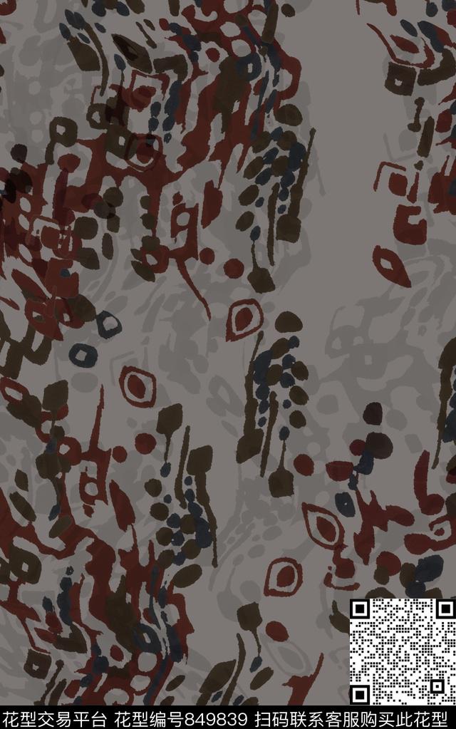 渐变笔触水彩传统印花华亿平台下载（图片编号: 849839） - 瓦栏（Walan）