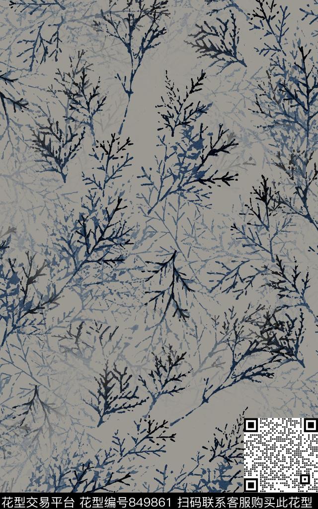 渐变笔触水彩数码印花华亿平台下载（图片编号: 849861） - 瓦栏（Walan）