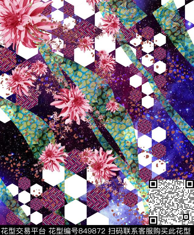 大花花卉花朵数码印花华亿平台下载（图片编号: 849872） - 瓦栏（Walan）