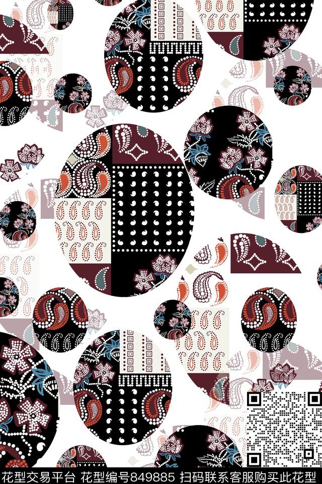 波点佩斯利花传统印花华亿平台下载（图片编号: 849885） - 瓦栏（Walan）